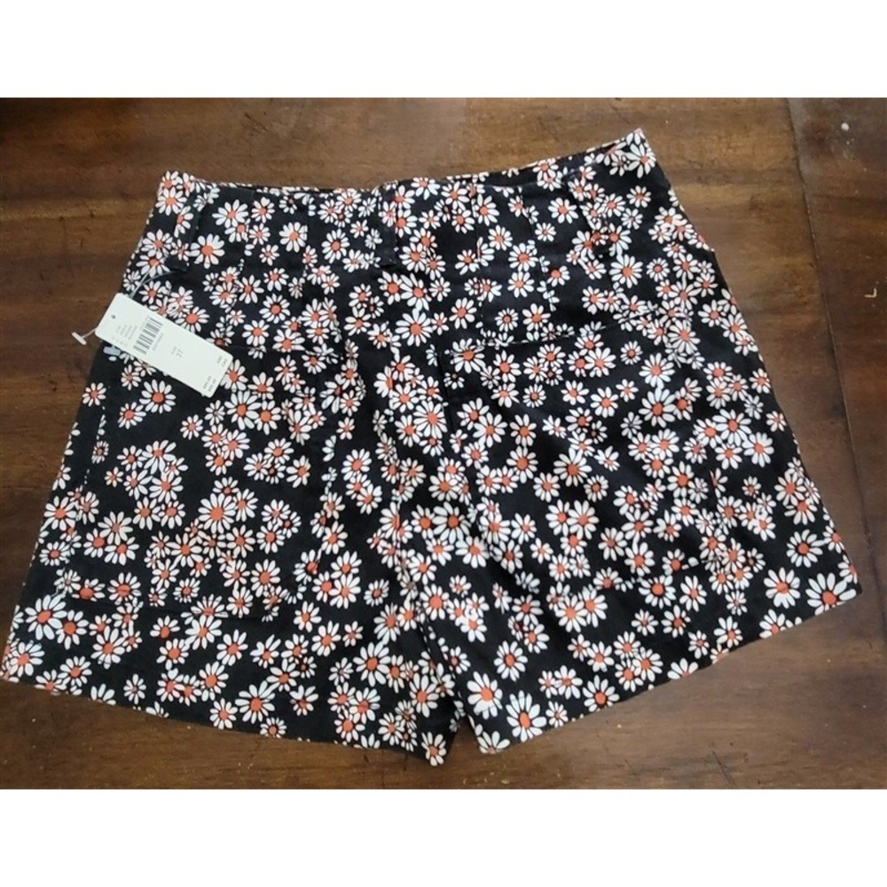 NWT Anthropologie Colette Linen Blend Shorts Black with Daisy Print 121610 - Picture 2 of 4